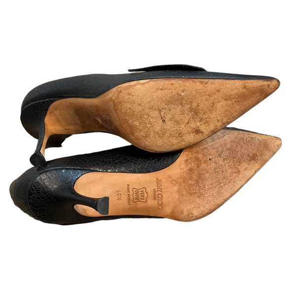 Jimmy Choo Pointy Toe Textured Black Leather Pumps Made In Italy Size 40.4 - Picture 7 of 9